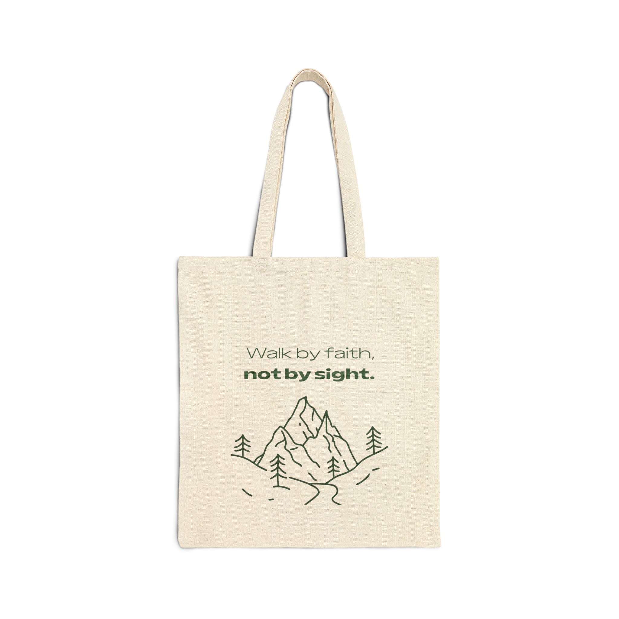 Faith Mountain Tote — "Walk by faith, not by sight" Canvas Bag