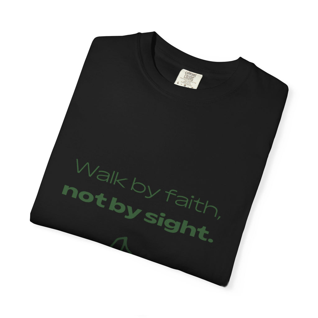 Faith Hiking T-Shirt — "Walk by faith, not by sight." Mountain Graphic