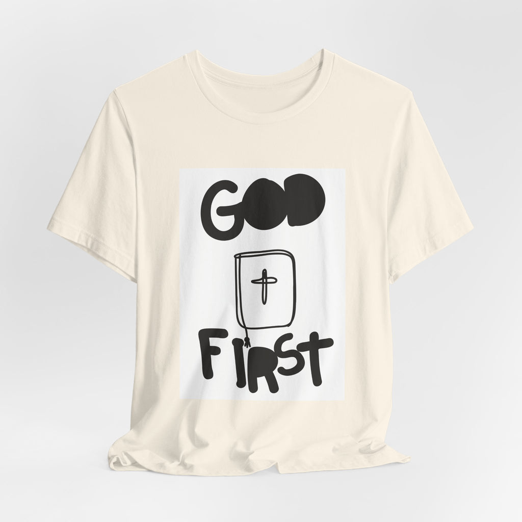 God First Tee — Inspirational Christian Shirt with Bible Cross Graphic