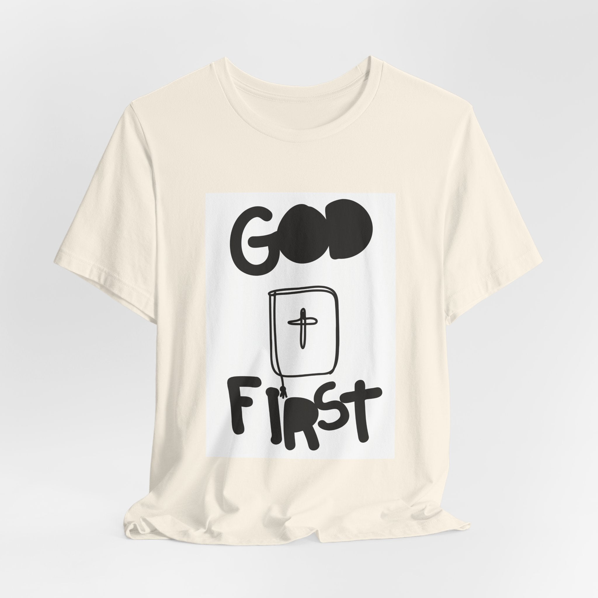 God First Tee — Inspirational Christian Shirt with Bible Cross Graphic