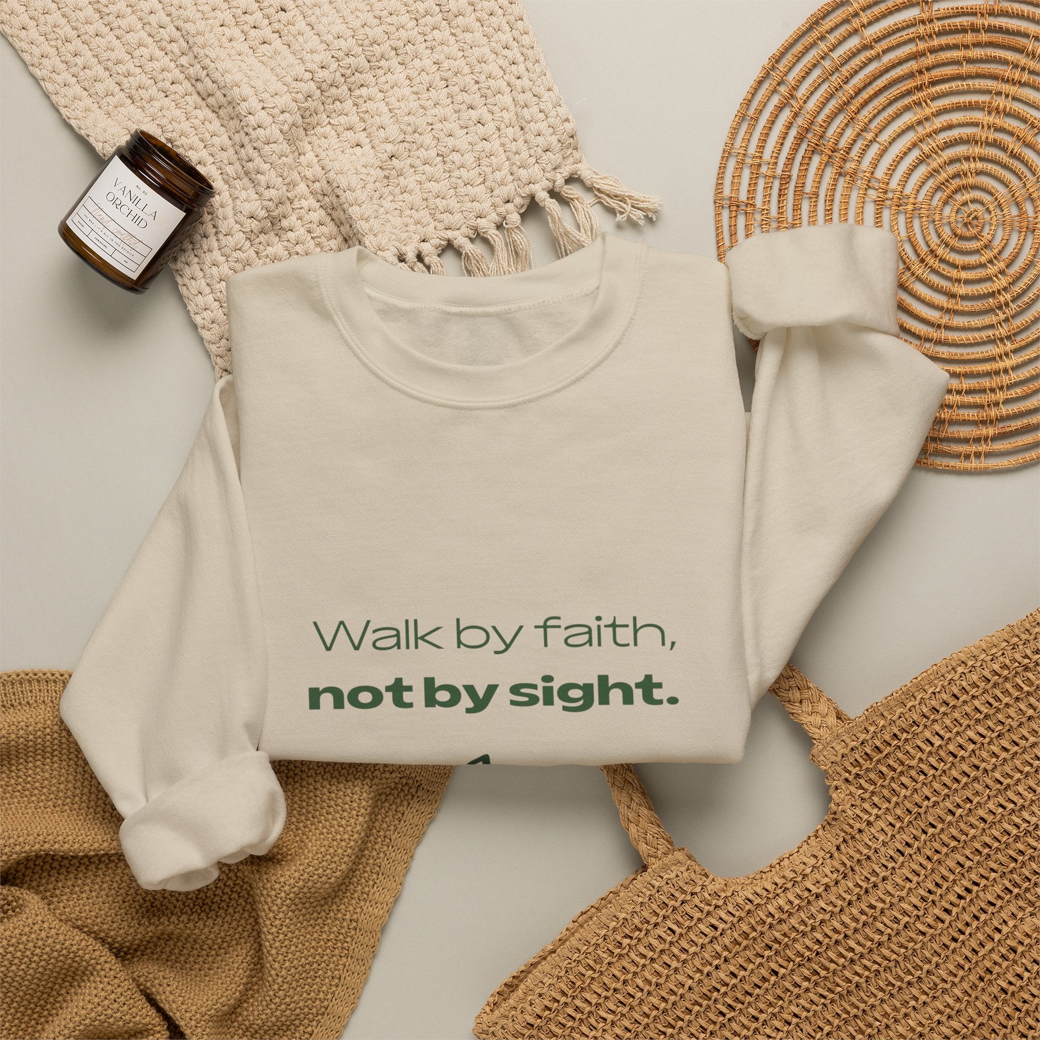 Inspirational Sweatshirt - "Walk by faith, not by sight" Mountain Crewneck