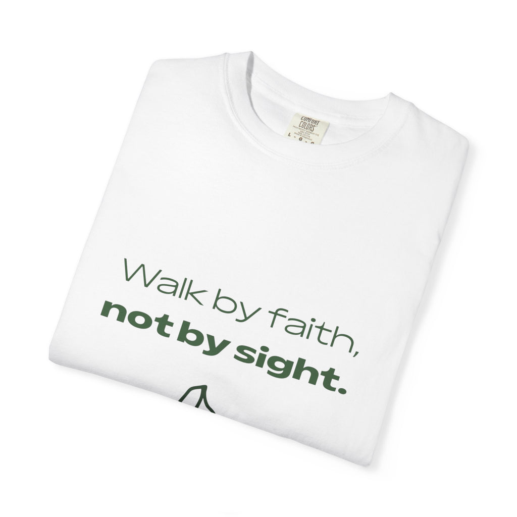 Faith Hiking T-Shirt — "Walk by faith, not by sight." Mountain Graphic