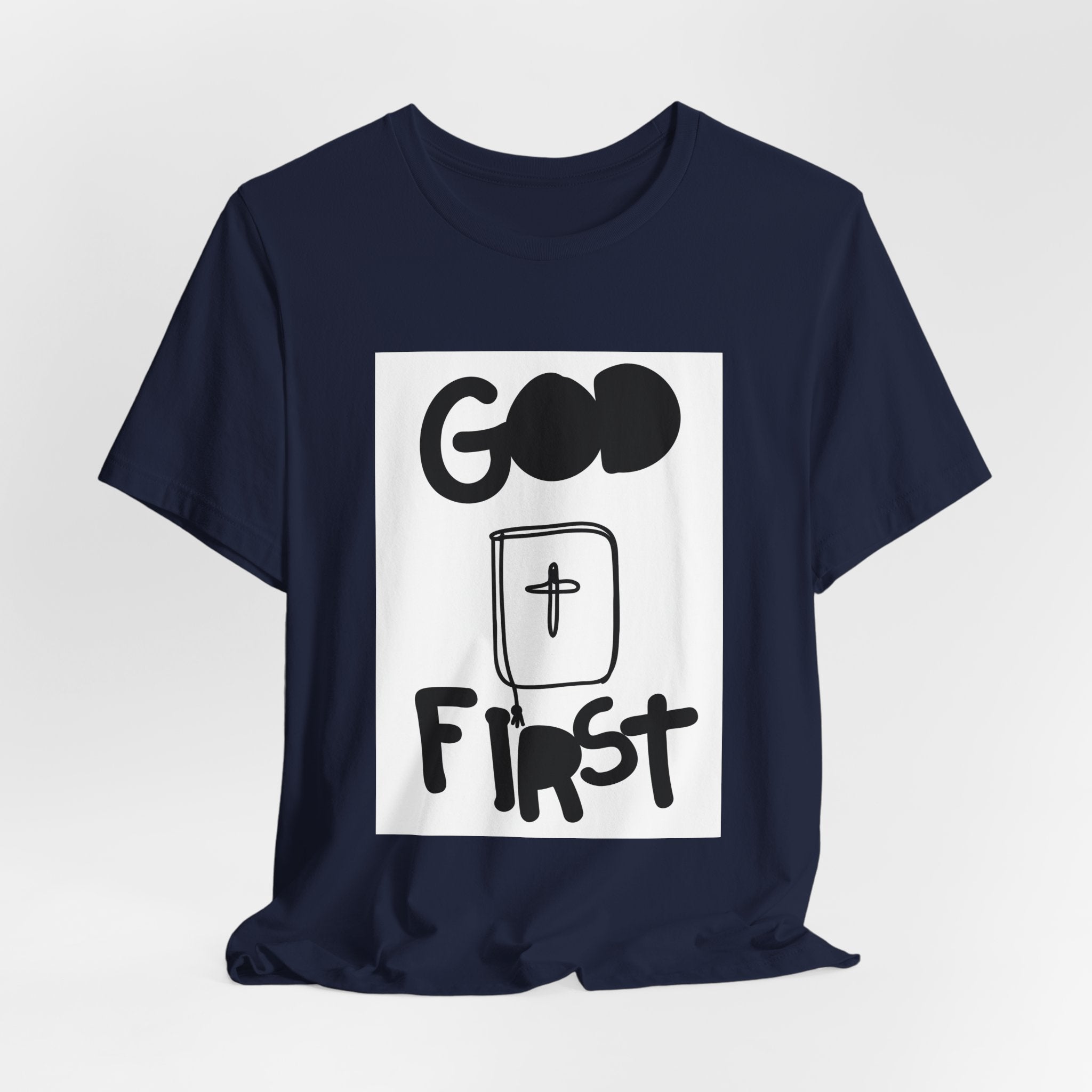 God First Tee — Inspirational Christian Shirt with Bible Cross Graphic