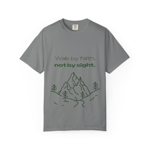 Faith Hiking T-Shirt — "Walk by faith, not by sight." Mountain Graphic