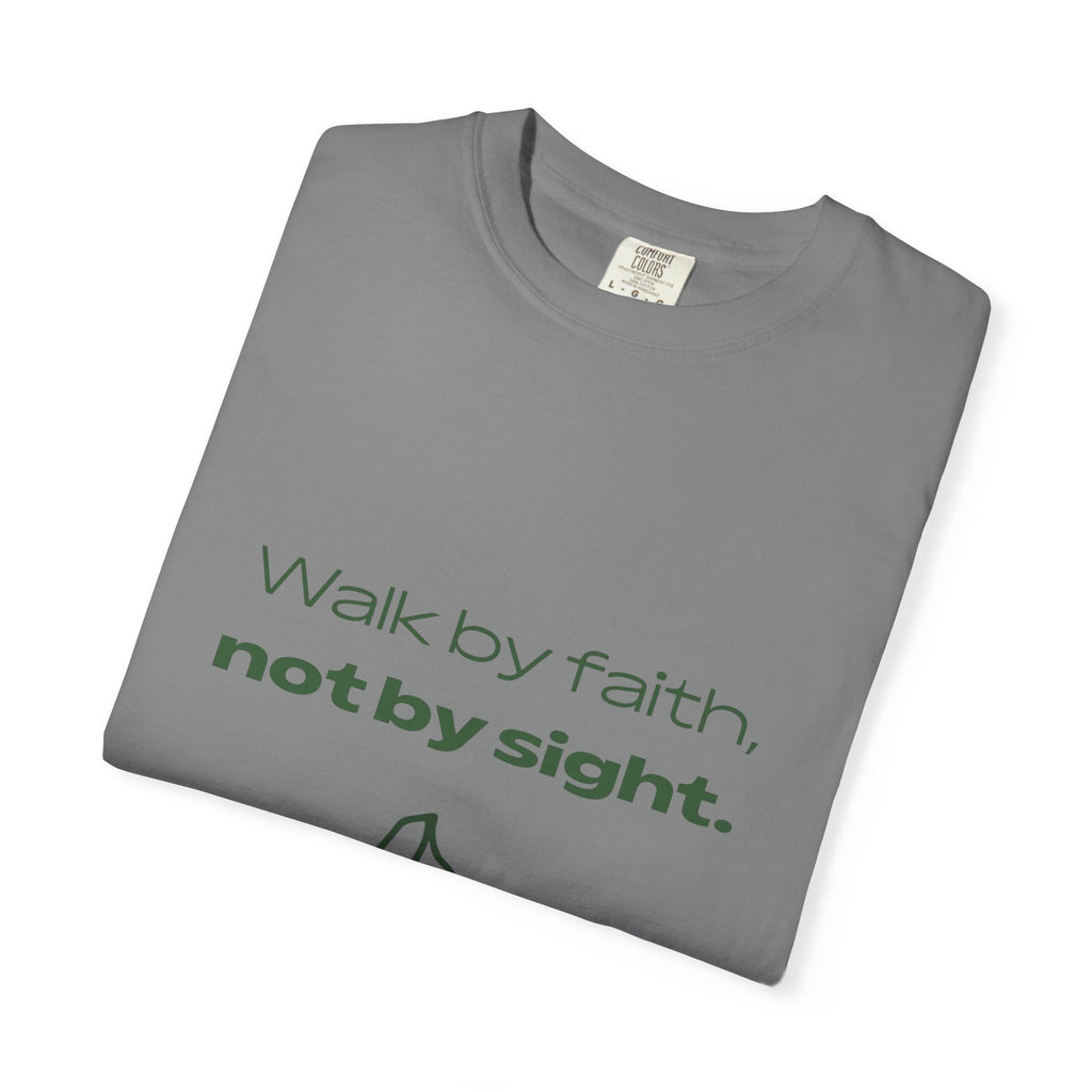 Faith Hiking T-Shirt — "Walk by faith, not by sight." Mountain Graphic