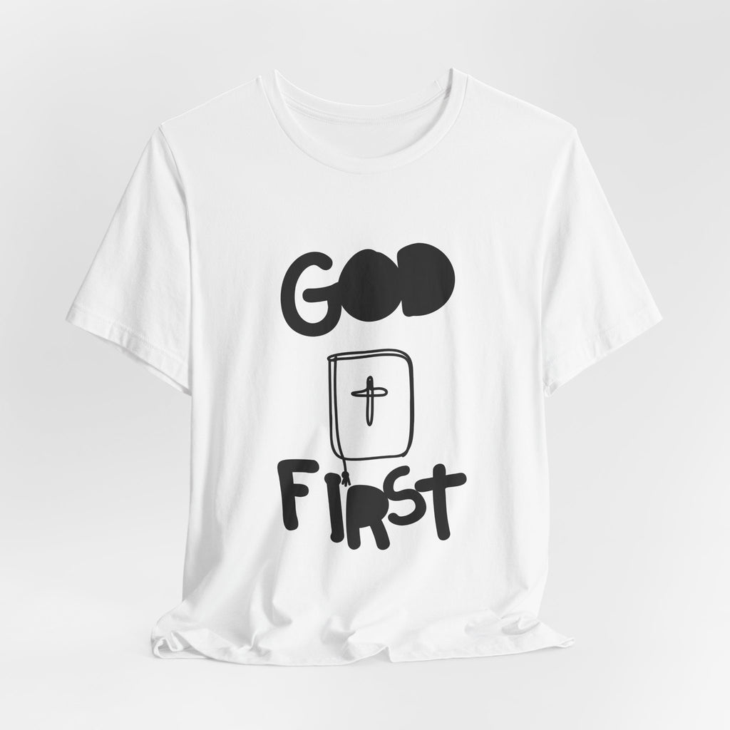 God First Tee — Inspirational Christian Shirt with Bible Cross Graphic