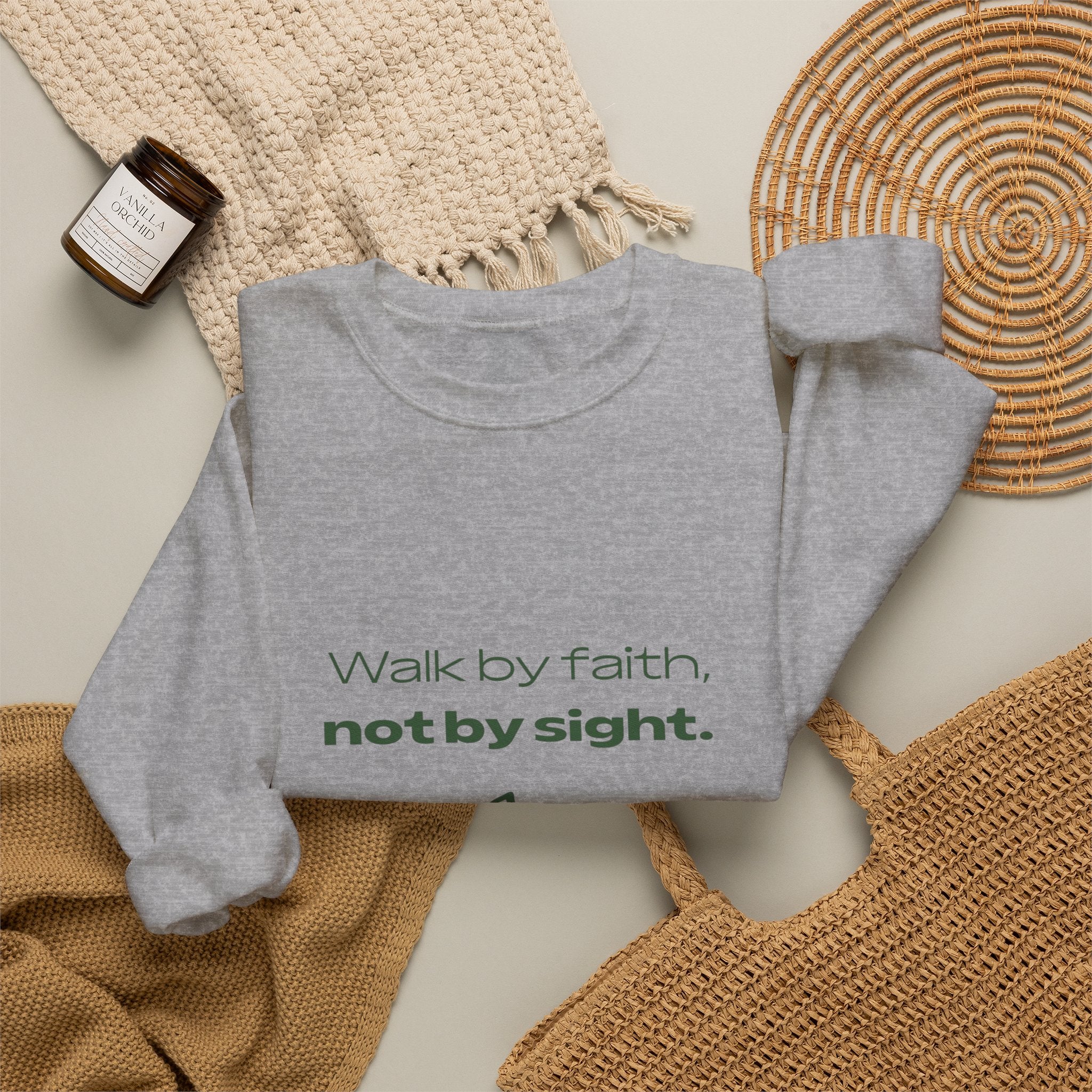 Inspirational Sweatshirt - "Walk by faith, not by sight" Mountain Crewneck