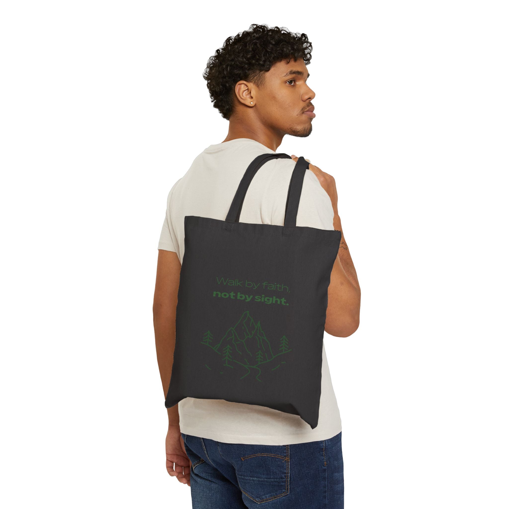 Faith Mountain Tote — "Walk by faith, not by sight" Canvas Bag