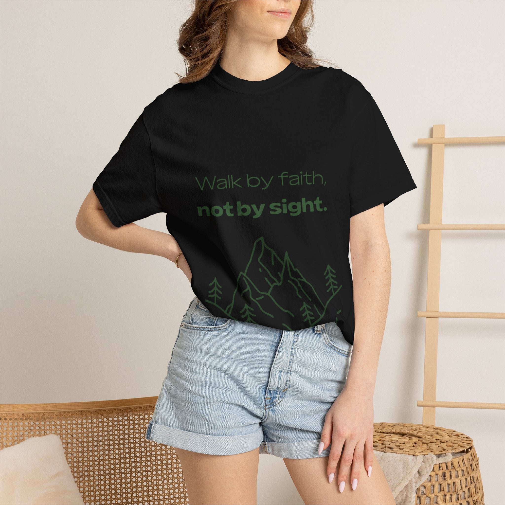 Faith Hiking T-Shirt — "Walk by faith, not by sight." Mountain Graphic