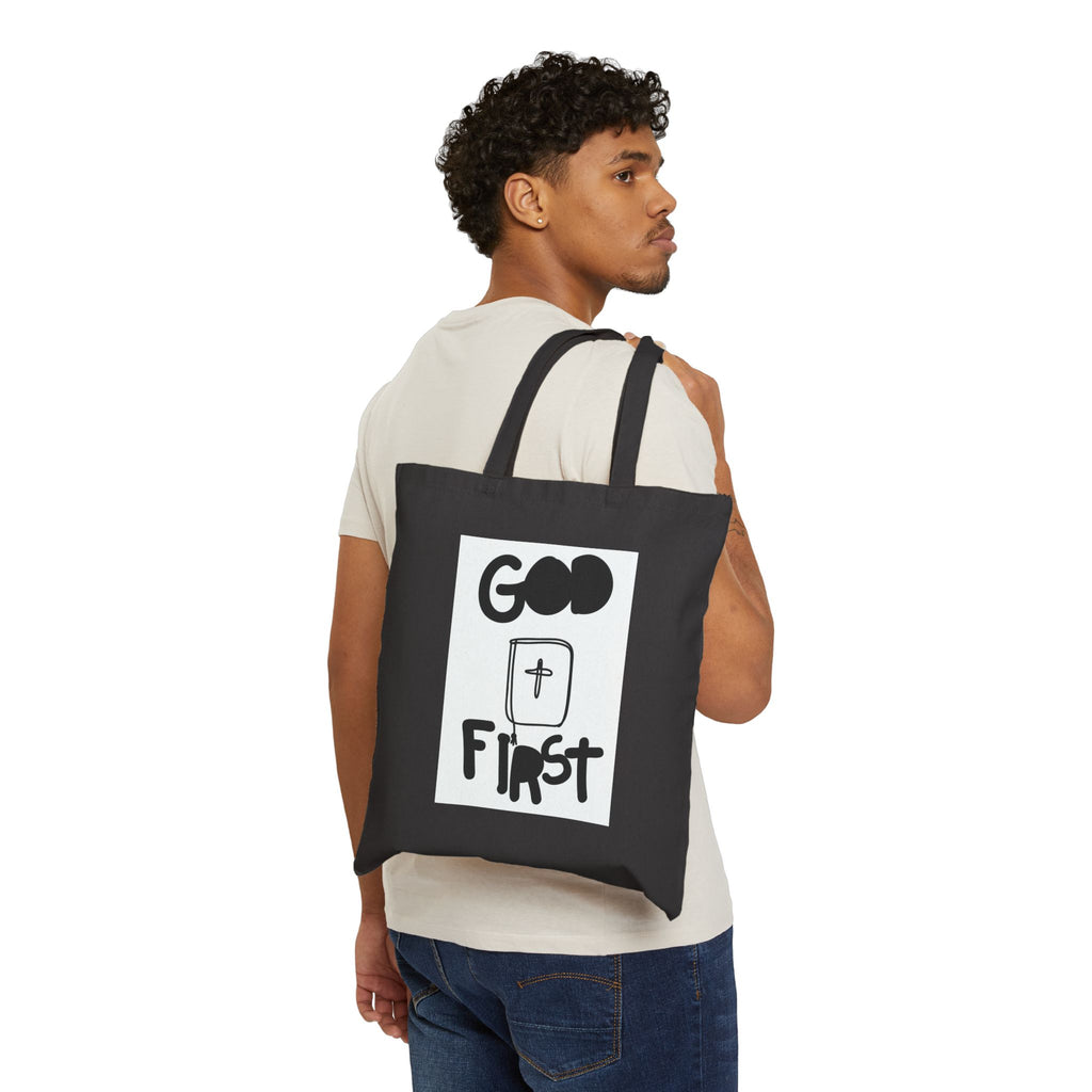 Faith 'God First' Canvas Tote Bag — Christian Grocery & Church Book Bag