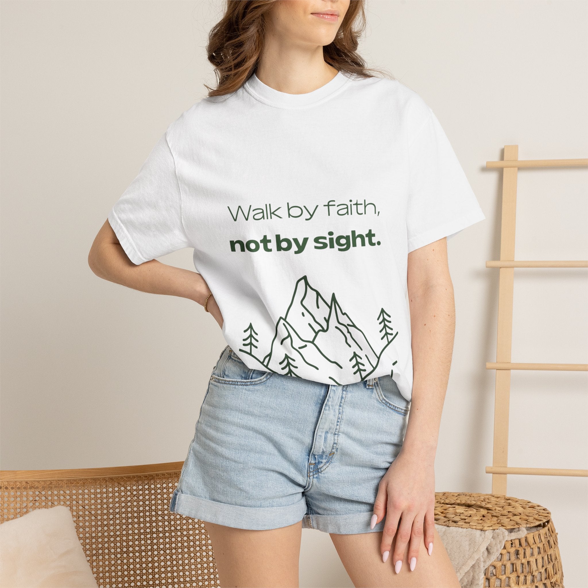 Faith Hiking T-Shirt — "Walk by faith, not by sight." Mountain Graphic