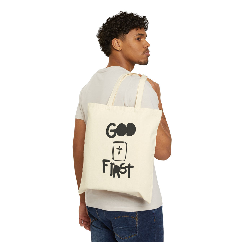 Faith 'God First' Canvas Tote Bag — Christian Grocery & Church Book Bag