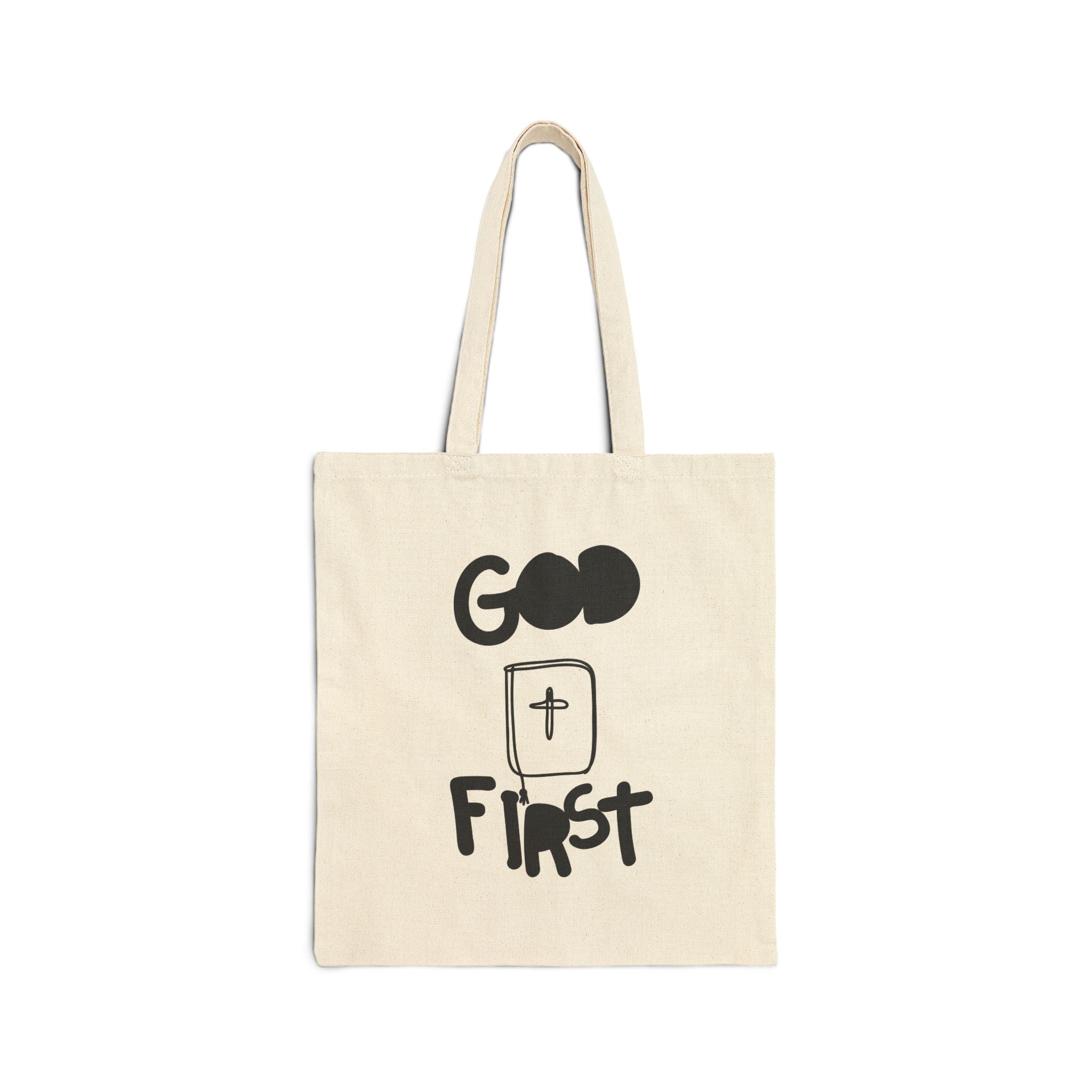 Faith 'God First' Canvas Tote Bag — Christian Grocery & Church Book Bag