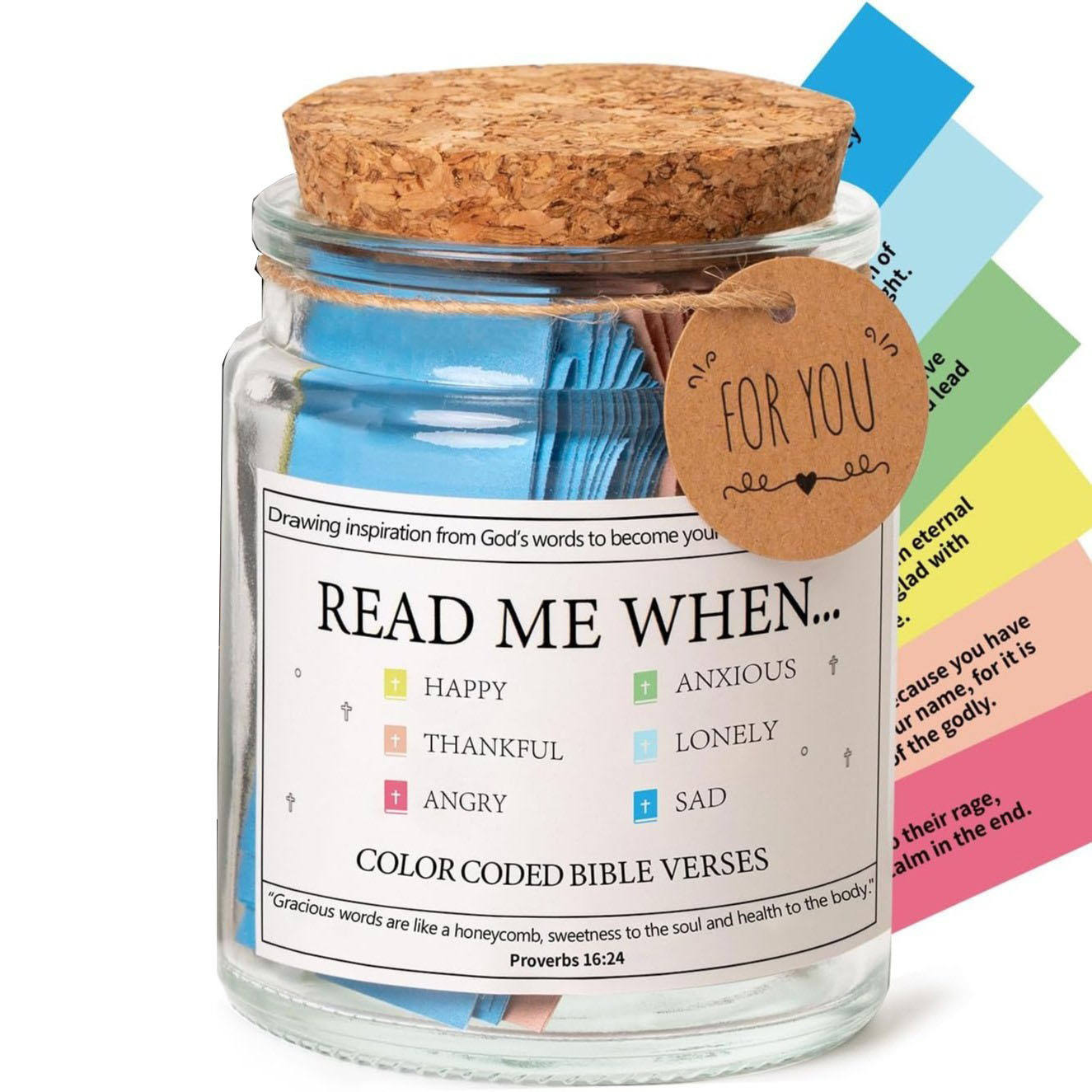 Read Me When... Bible Verse Jar | Bible Verse Jar for Daily Encouragement – 365 Color-Coded Scripture Cards for Anxiety, Hope, Strength & Faith | Christian Gift for Women and Men