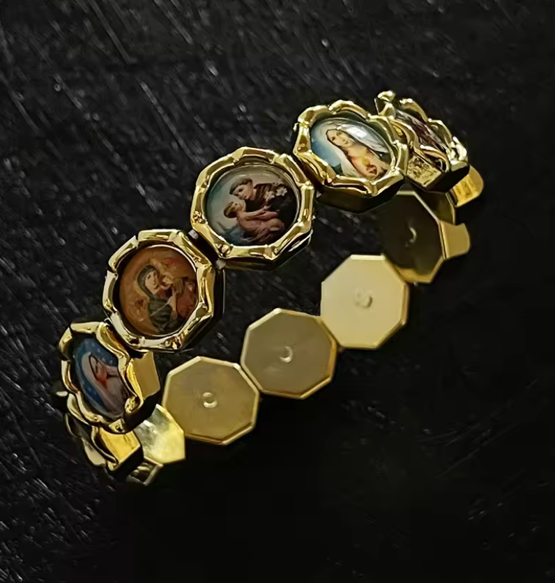 Holy Family Jesus & Virgin Mary Bangle Bracelet | Catholic Jewelry