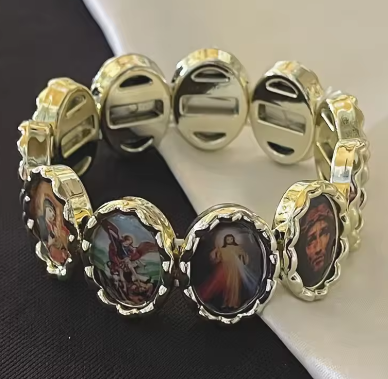 Holy Family Jesus & Virgin Mary Bangle Bracelet | Catholic Jewelry