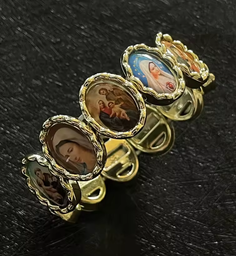 Holy Family Jesus & Virgin Mary Bangle Bracelet | Catholic Jewelry