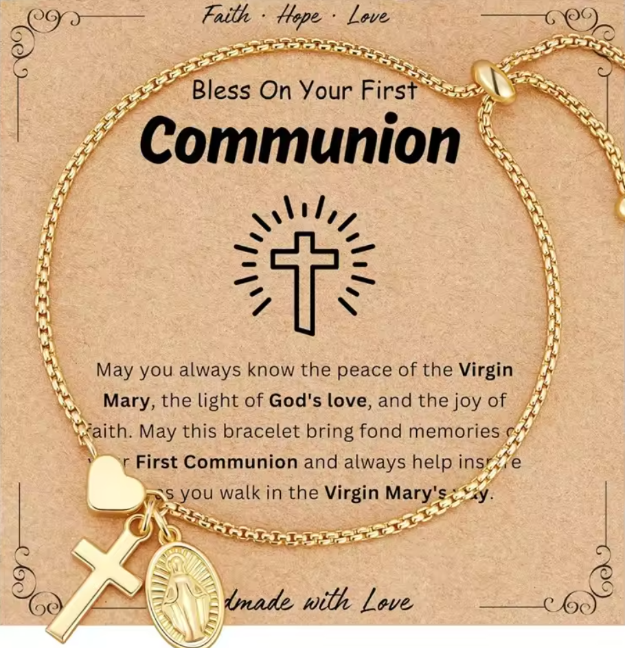 Catholic Virgin Mary Cross Heart Bracelet – Religious Faith Jewelry Gift for Women