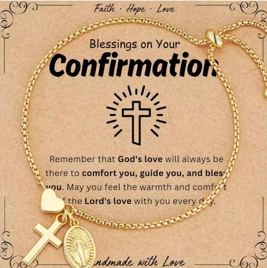 Catholic Virgin Mary Cross Heart Bracelet – Religious Faith Jewelry Gift for Women