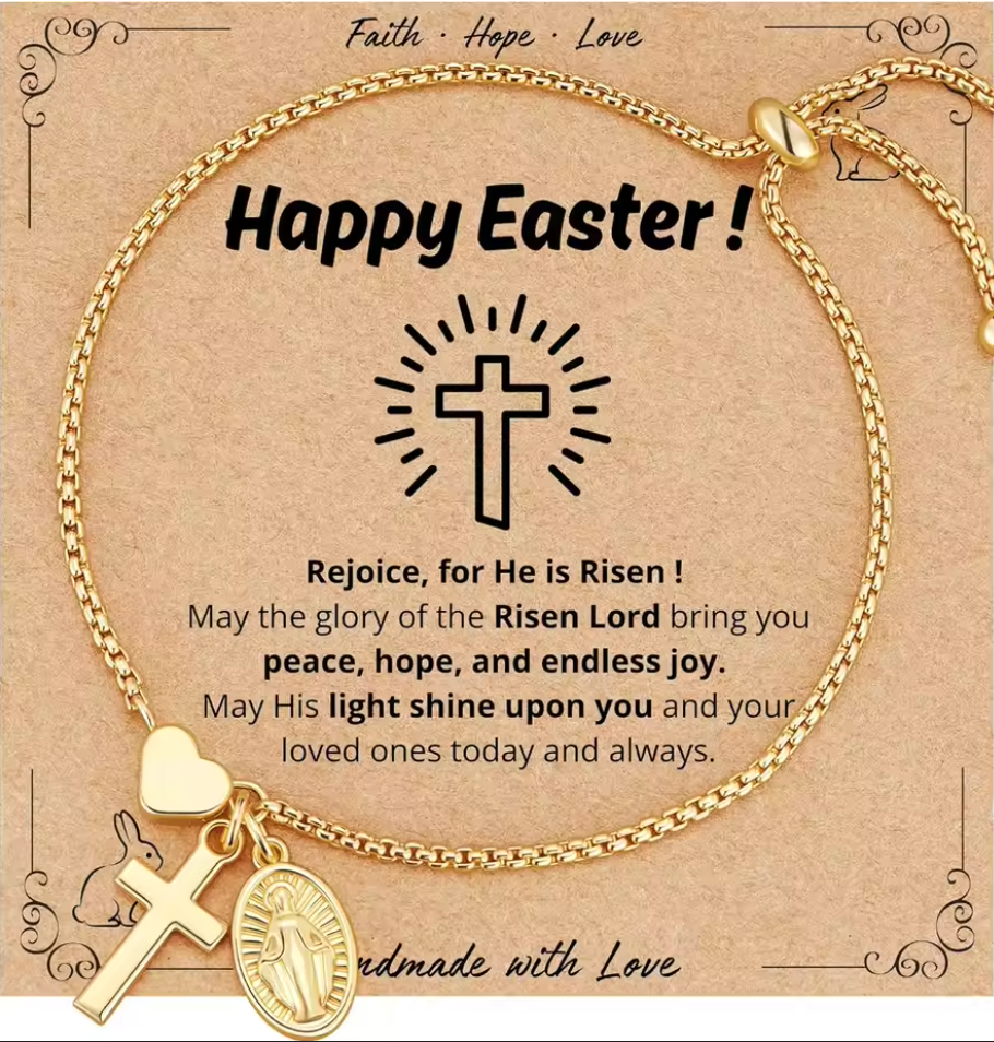 Catholic Virgin Mary Cross Heart Bracelet – Religious Faith Jewelry Gift for Women
