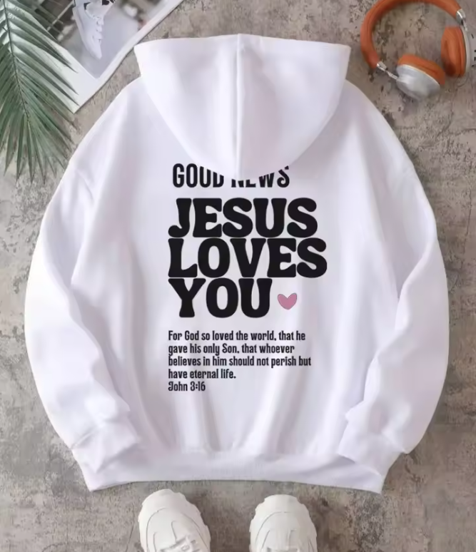 Jesus Christian Jesus Loves You Quote Hoodie – Faith-Based Zip Up Sweatshirt