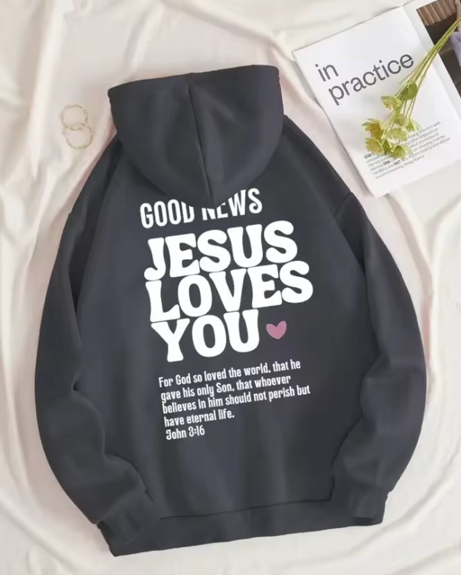 Jesus Christian Jesus Loves You Quote Hoodie – Faith-Based Zip Up Sweatshirt