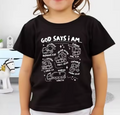 Kids 3D Construction “God Says I Am” T-Shirt – Bible Verse Religious Truck Design Christian Shirt for Boys & Girls