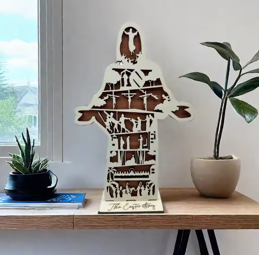 Religious Easter Home Decor – He Is Risen Jesus Christ Sign | The Easter Story Christian Shelf Sitter Decoration | Faith-Based Easter Decor for Home