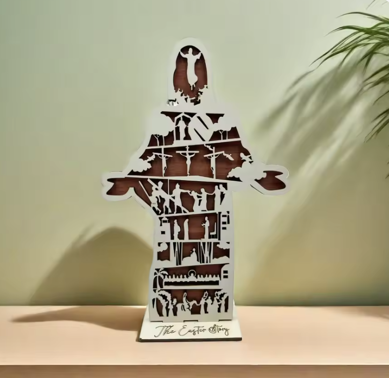 Religious Easter Home Decor – He Is Risen Jesus Christ Sign | The Easter Story Christian Shelf Sitter Decoration | Faith-Based Easter Decor for Home