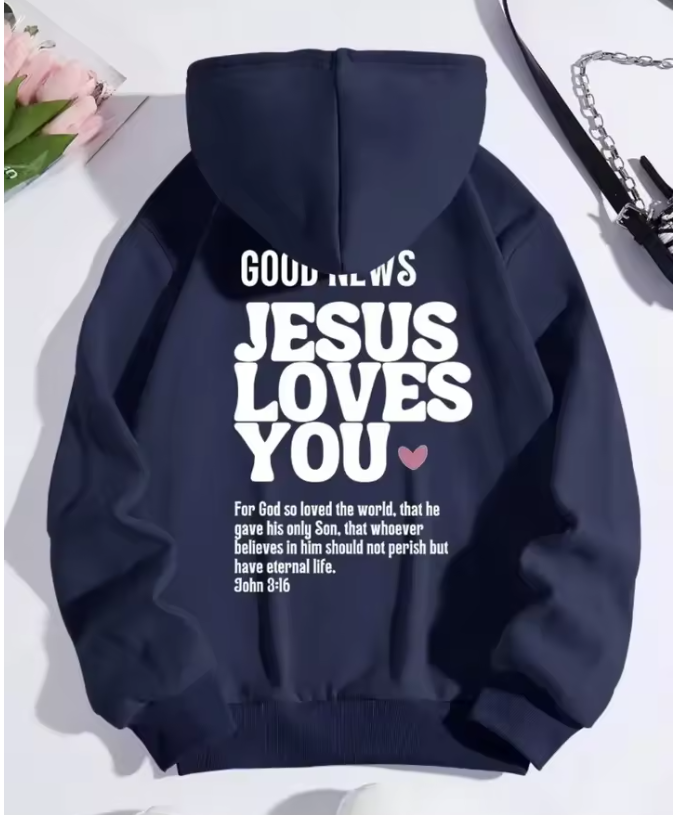 Jesus Christian Jesus Loves You Quote Hoodie – Faith-Based Zip Up Sweatshirt